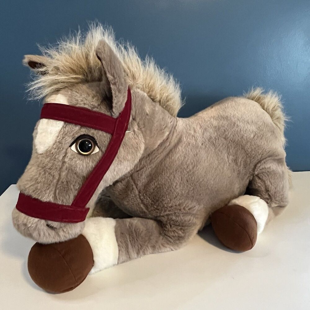 Vtg HuggaPuffs Gray Horse Plush Maroon Halter #5891 Shaun 18”x24” 1997